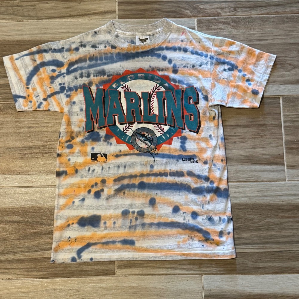 Vintage Florida Marlins Chalk Line Tie Dye Shirt‎ MLB Single Stitch Mens Medium